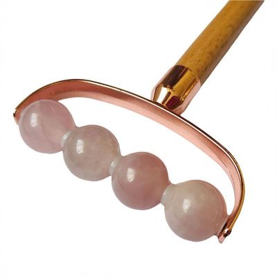 Massagista Facial Portátil Rosa Quartz Cabeça Única Facial Anti-Rrugas Roller Mão de Madeira