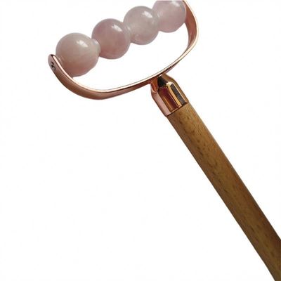 Massagista Facial Portátil Rosa Quartz Cabeça Única Facial Anti-Rrugas Roller Mão de Madeira
