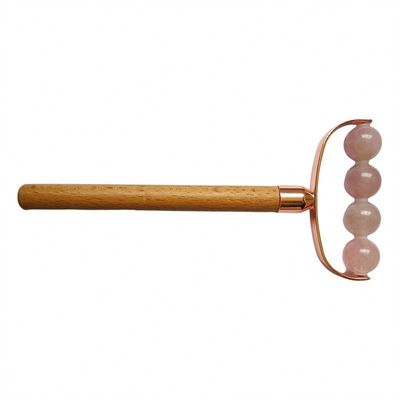 Massagista Facial Portátil Rosa Quartz Cabeça Única Facial Anti-Rrugas Roller Mão de Madeira