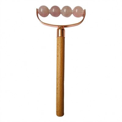 Massagista Facial Portátil Rosa Quartz Cabeça Única Facial Anti-Rrugas Roller Mão de Madeira