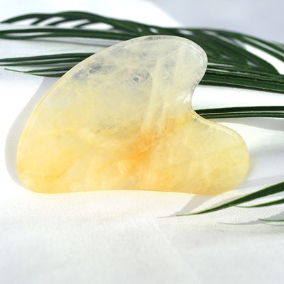 Tabela de raspagem natural de forma de coração amarelo citrino Gua Sha para instrumento de massagem facial e corporal