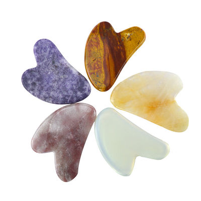 Tabela de raspagem natural de forma de coração amarelo citrino Gua Sha para instrumento de massagem facial e corporal