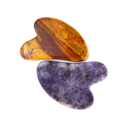 Equipamento de massagem corporal Forma de coração natural Pedra roxa Gua Sha Tabela de raspagem para relaxamento muscular e Spa de saúde da pele