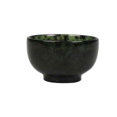 Tipo de gravura 100% chinês natural Jade Bowl Jade verde escuro Taça de taça esculpida à mão para melhoramento da decoração do lar