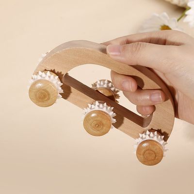 Doméstico Trolley de massagem de rolos de madeira maciça de seis rodas com alça manual Guasha Ferramenta de cuidados de saúde corporal Relaxe Massagista de beleza Massagem corporal