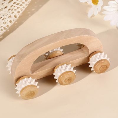 Doméstico Trolley de massagem de rolos de madeira maciça de seis rodas com alça manual Guasha Ferramenta de cuidados de saúde corporal Relaxe Massagista de beleza Massagem corporal