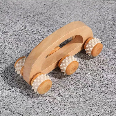 Doméstico Trolley de massagem de rolos de madeira maciça de seis rodas com alça manual Guasha Ferramenta de cuidados de saúde corporal Relaxe Massagista de beleza Massagem corporal