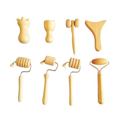 Logotipo personalizado DisponívelD Beech Facial Mini Sculpting Tools Wood Therapy Facial Massage Roller Sets Kit de Facial Therapy de madeira