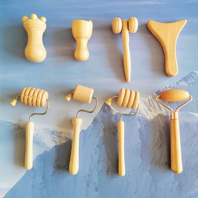 Logotipo personalizado DisponívelD Beech Facial Mini Sculpting Tools Wood Therapy Facial Massage Roller Sets Kit de Facial Therapy de madeira