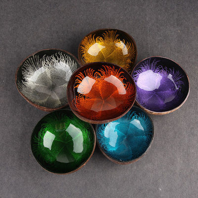 OEM/ODM Aceitável Coco Natural Shell Bowl Design Ornamento Coco Lacado Bowl de Característica Regional