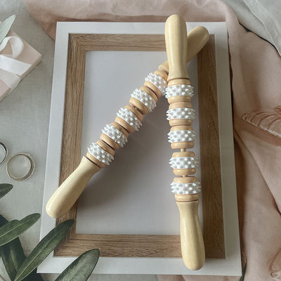 Five Wheels Madeira Gua Sha Massage Stick para Meridian Tratamento e Relaxamento do Corpo