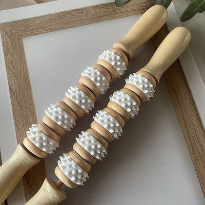 Five Wheels Madeira Gua Sha Massage Stick para Meridian Tratamento e Relaxamento do Corpo