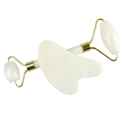 Massagista corporal Pedra de jade branca natural Gua Sha Scraping Board Guasha Face Roller Gift Box Set Spa Massage Tool Cuidado da pele Rutinha de beleza facial