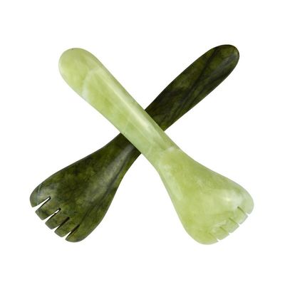 Logotipo personalizado Disponível verde claro Xiuyan Jade Gua Sha forma de colher caneta de acupuntura para olhos acupuntura massagista de colher
