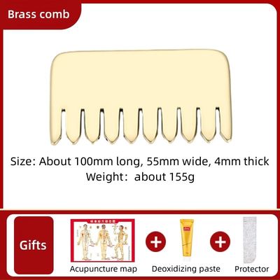 Equipamento de massagem de cabeça de ouro de latão puro Guasha natural massagista facial pente de dentes largos para relaxamento e tabuleiro de raspagem