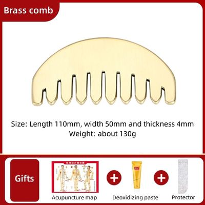 Equipamento de massagem de cabeça de ouro de latão puro Guasha natural massagista facial pente de dentes largos para relaxamento e tabuleiro de raspagem