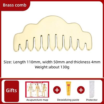 Equipamento de massagem de cabeça de ouro de latão puro Guasha natural massagista facial pente de dentes largos para relaxamento e tabuleiro de raspagem