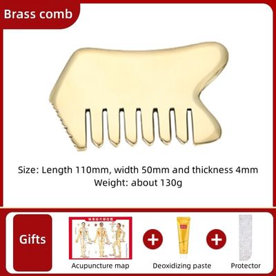 Equipamento de massagem de cabeça de ouro de latão puro Guasha natural massagista facial pente de dentes largos para relaxamento e tabuleiro de raspagem