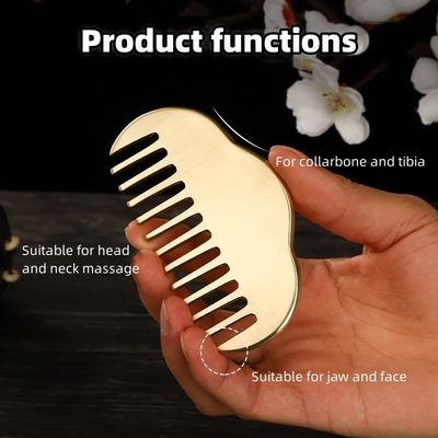 Ouro Dentes Finos Latão Natural Gua Sha Tabela Escalpe Massagem Pente Guasha Pedra Cabeça Massagista Cuidados de Saúde Cabelo Ferramenta de Beleza Casa