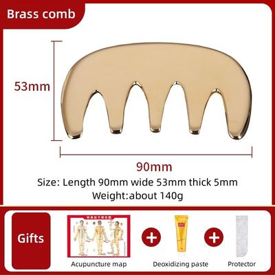 Quinto dente de latão natural Gua Sha Tabela de massagem corporal Peite de escalpe Guasha ferramenta cabeça massagista cabelo cuidados de saúde salão de beleza casa