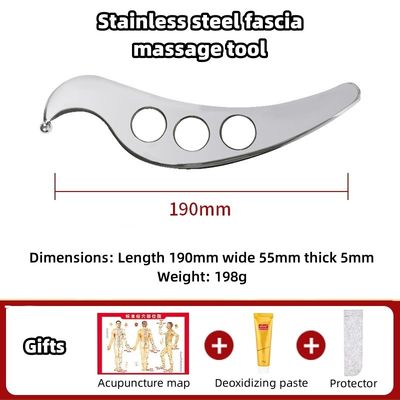 Tabela de massagem de escalpe Gua Sha de prata feita de aço inoxidável 304 para relaxamento muscular e fitness esportivo