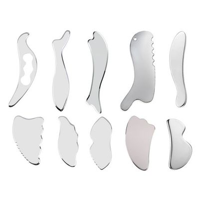 Massagista corporal e facial de moda de aço inoxidável Caixa de massagem Gua Sha para revitalização da pele