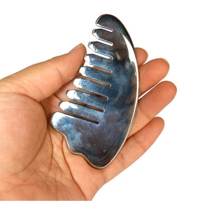 Corno de Prata Forma de aço inoxidável Gua Sha Scalp Massagem Pente Guasha Pedra cabeça massagista de cabelo Salão de beleza