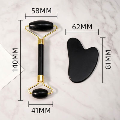 Escrava-corpo Logotipo personalizado DisponívelRoller de Massagem Facial Bianstone Preto Natural Guasha Set de Roller de Jade Negro para Massagem
