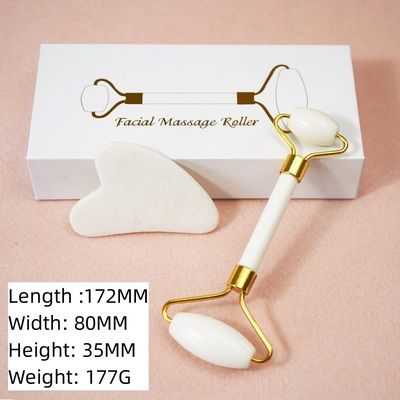 Logotipo personalizado DisponívelRoller de Jade Branco E Guasha Set Para Massagem Facial Gua Sha Com Caixa Regalo Para Músculos do Corpo
