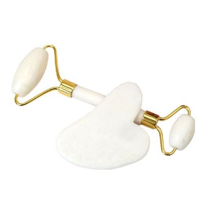 Logotipo personalizado DisponívelRoller de Jade Branco E Guasha Set Para Massagem Facial Gua Sha Com Caixa Regalo Para Músculos do Corpo