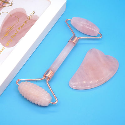 Rose Quartz Gua Sha Face Roller Massage Tool Guasha Stone Body Self Skin Care Spa Anti Aging Facial Beauty Caixa de presente em rosa