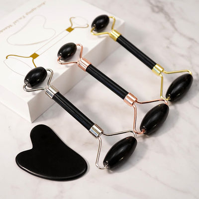 Massagem Muscular Personalizada Black Bian Stone Gua Sha Scraping Board Guasha Face Roller Gift Box Set para Spa Skin Care Routine