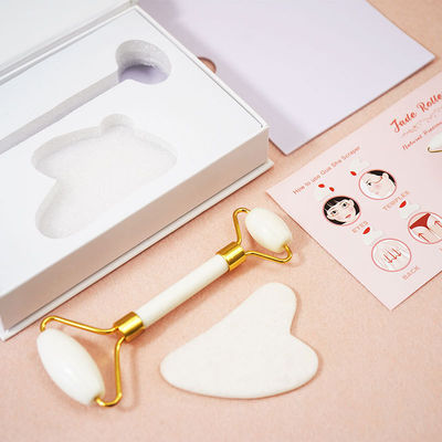 Ferramenta de Cuidados da Pele Pedra de Jade Branca Natural Gua Sha Scraping Board Guasha Face Roller Gift Box Set para Massagem Muscular do Corpo