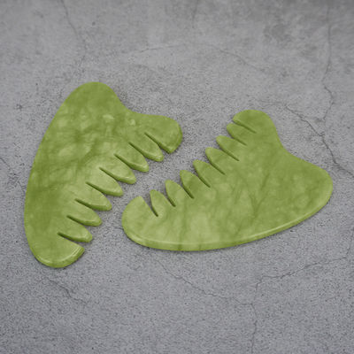 Propriedades Equipamento de massagem para a cabeça Jade verde natural Gua Sha Massageiro do couro cabeludo Pincel de massagem linfática para cuidados com a saúde do cabelo