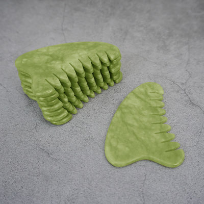 Propriedades Equipamento de massagem para a cabeça Jade verde natural Gua Sha Massageiro do couro cabeludo Pincel de massagem linfática para cuidados com a saúde do cabelo