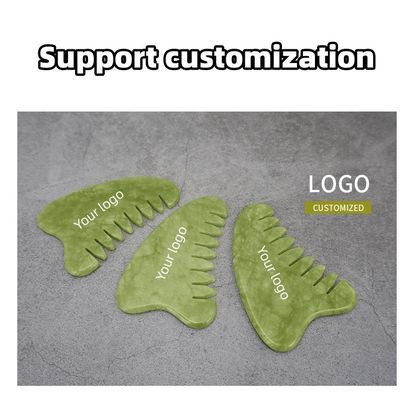 Propriedades Equipamento de massagem para a cabeça Jade verde natural Gua Sha Massageiro do couro cabeludo Pincel de massagem linfática para cuidados com a saúde do cabelo