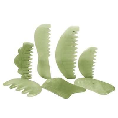 Terapia de acupuntura e massagem do couro cabeludo Peite de cabelo de jade natural com ferramentas Xiuyan Jade Gua Sha