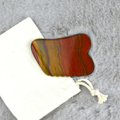 2024 Hot Natural Mookaite Vermelho Jasper Gua Sha Massager Logotipo personalizado Cuidados com a pele Antienvelhecimento Cura Pedra raspando Ferramentas de massagem