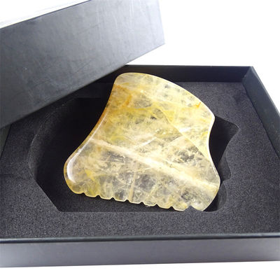 Equipamento de massagem corporal com placa de raspagem de Gua Sha de citrino amarelo e pedra de Guasha de cristal amarelo