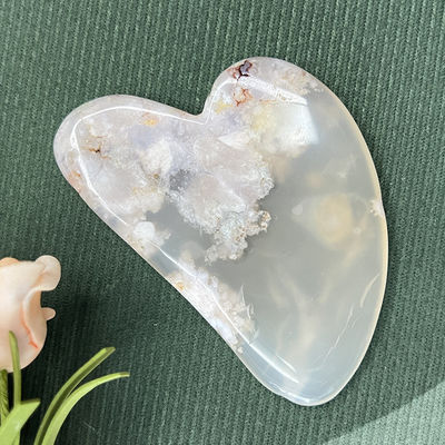 Reparação de mãos naturais Jade Facial em forma de coração Gua Sha Massagem Sakura Agate Escrava Facial para fisioterapia