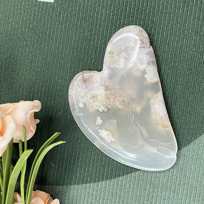 Reparação de mãos naturais Jade Facial em forma de coração Gua Sha Massagem Sakura Agate Escrava Facial para fisioterapia