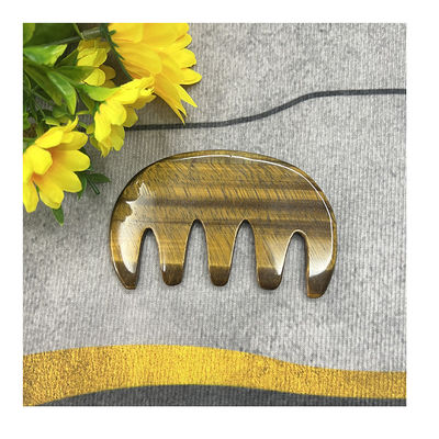 Meridian Care Jade Comb Natural Tiger Eye Stone Gua Sha Scraper para Massagem de Cabeça e Capa