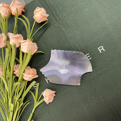 Massajador de corpo portátil de pedra de agata cinza para Gua Sha de jade natural e levantamento de pele