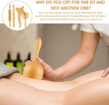 Bastão de Massagem Gua Sha de Madeira para Terapia SPA Carbonizada Natural e Massagem Corporal