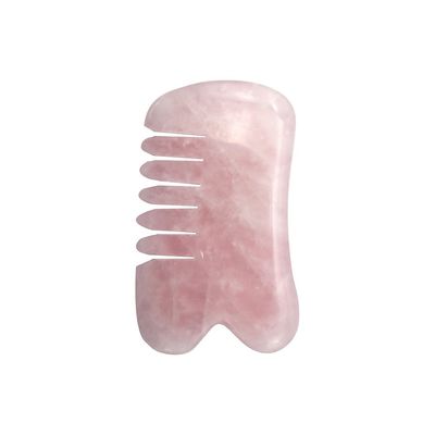 Artefacto feito à mão Rosa Quartz Natural Gua Sha raspando massagem pente de cabelo Guashsa para a cabeça Modo de massagem No abkgs-030