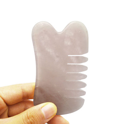 Artefacto feito à mão Rosa Quartz Natural Gua Sha raspando massagem pente de cabelo Guashsa para a cabeça Modo de massagem No abkgs-030