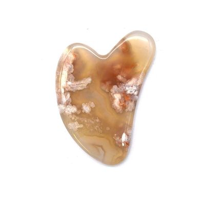 Massagista corporal de forma natural do coração flor de cereja Ágata Gua Sha Board Care Guasha Massage Tool com logotipo personalizado