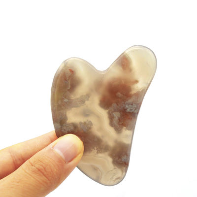 Massagista corporal de forma natural do coração flor de cereja Ágata Gua Sha Board Care Guasha Massage Tool com logotipo personalizado
