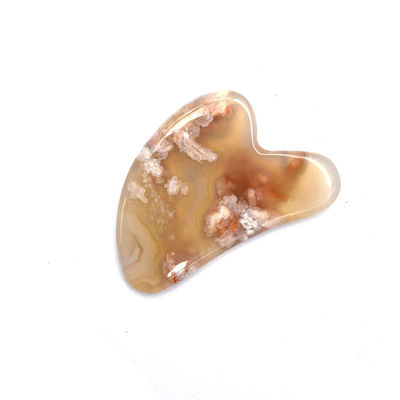 Massagista corporal de forma natural do coração flor de cereja Ágata Gua Sha Board Care Guasha Massage Tool com logotipo personalizado