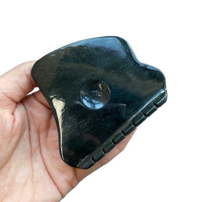 Escultura facial Nefrita verde escuro Jade Gua Sha Pedras com Dentes de Crista e Loops de Polegar 2021 Popular